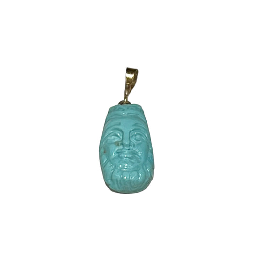 Carved Sleeping Beauty Natural Turquoise Face Pendant 18k