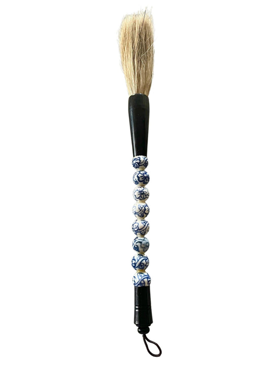 Vintage Calligraphy Brush, Blue and White Porcelain Chinoiserie Floral Design Beads