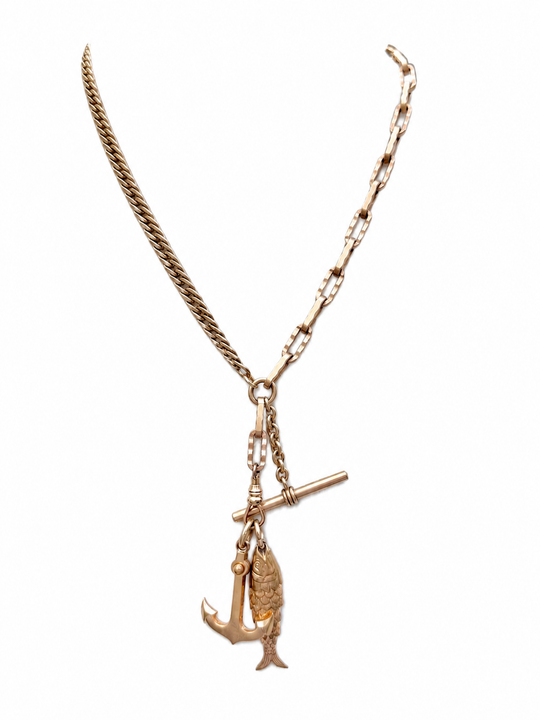 Victorian Gold-Filled Watch Chain Necklace | Anchor & Fish