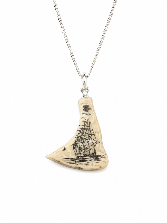 Vintage Scrimshaw-Style Sailing Ship Pendant | Sterling Silver Necklace