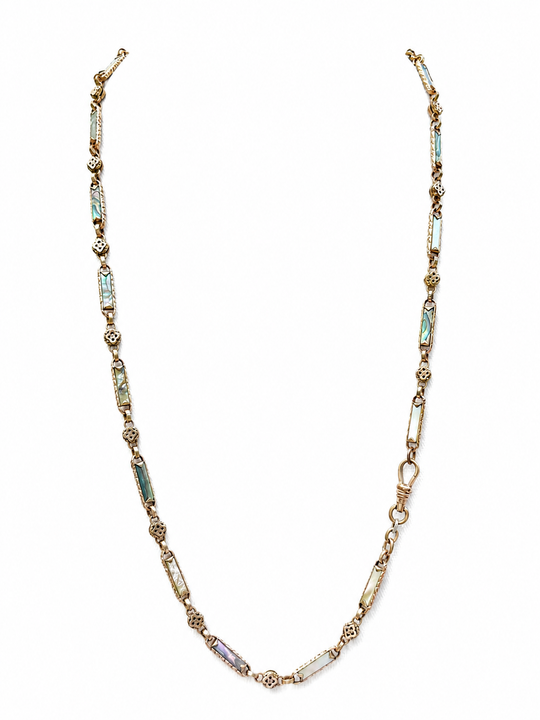 Victorian Gold-Filled Watch Chain Necklace | Mother-of-Pearl Station Chain & Star Motif