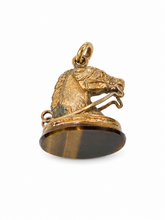 Antique Victorian Gold-Filled Horse Head Fob & Tiger’s Eye Seal | Equestrian Charm Pendant