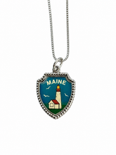 Vintage Maine Enamel Silver Pendant Necklace