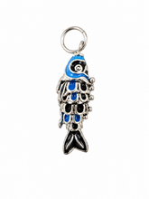 Blue & Black Cloisonné-Style Articulated Fish Pendant