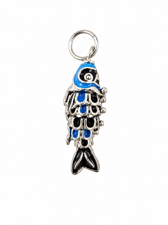 Blue & Black Cloisonné-Style Articulated Fish Pendant