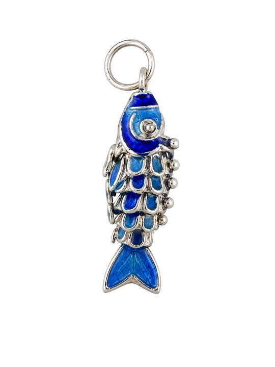 Light & Dark Blue Cloisonné-Style Articulated Fish Pendant
