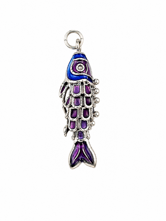 Purple & Blue Cloisonné-Style Articulated Fish Pendant