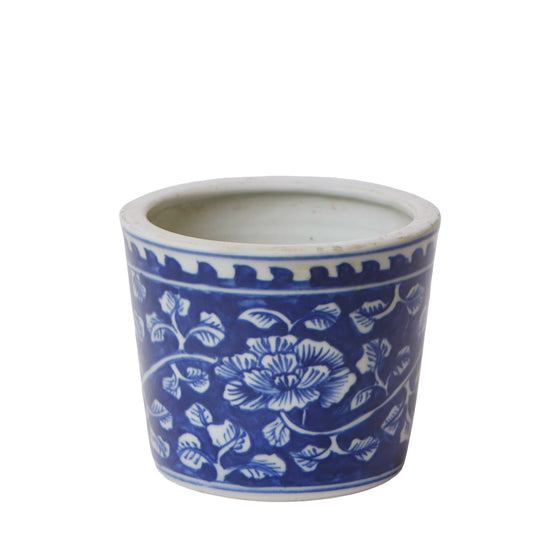 Tiny Dark Blue and White Porcelain Peony Cachepot