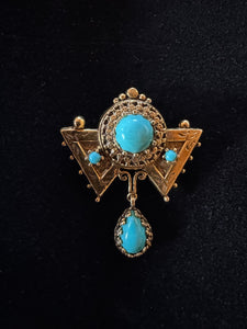 14K Yellow Gold Antique Turquoise Belle Époque Lavalier Brooch/Pendant