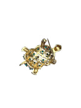 Vintage 18K Yellow Gold Turquoise & Ruby Turtle Brooch