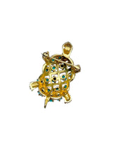 Vintage 18K Yellow Gold Turquoise & Ruby Turtle Brooch