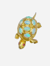Vintage 18K Yellow Gold Opal & Ruby Turtle Brooch