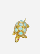Vintage 18K Yellow Gold Opal & Ruby Turtle Brooch