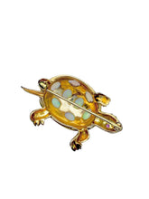 Vintage 18K Yellow Gold Opal & Ruby Turtle Brooch