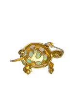 Vintage 18K Yellow Gold Opal & Ruby Turtle Brooch