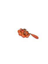Antique c. 1860 14K Gold Coral Bead Brooch with Drop