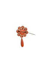 Antique c. 1860 14K Gold Coral Bead Brooch with Drop
