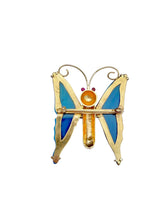 Vintage 14K Yellow Gold Butterfly Brooch with Chalcedony Wings