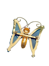 Vintage 14K Yellow Gold Butterfly Brooch with Chalcedony Wings