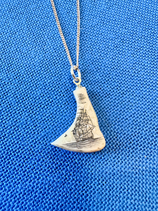 Antique Scrimshaw Pendant Necklace - Seacraft Collab