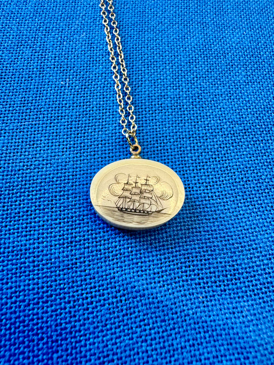Vintage Scrimshaw Pendant Necklace - Seacraft Collab