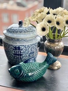 Blue and Green Glazed Porcelain, Fish Vessel