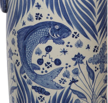Blue & White Porcelain Ancestor Umbrella Stand, Fish Motif