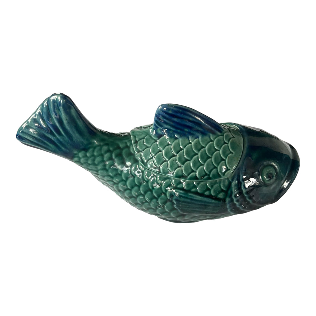 Blue and Green Glazed Porcelain, Fish Vessel