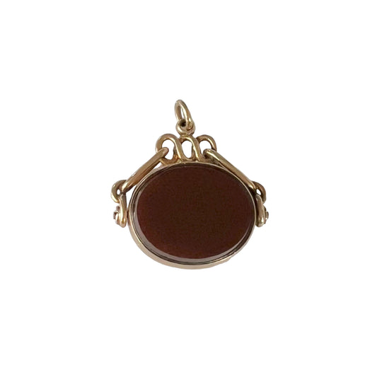 Victorian Yellow Gold 9K Swivel Spinner Fob, Carnelian & Bloodstone