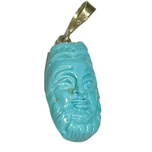 Carved Sleeping Beauty Natural Turquoise Face Pendant 18k