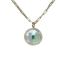 14k Gold Plated Pendant Mother Of Pearl, CZ & Emerald