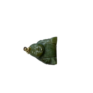 Gold Filled Vintage Nephrite Jade  Buddha Pendant