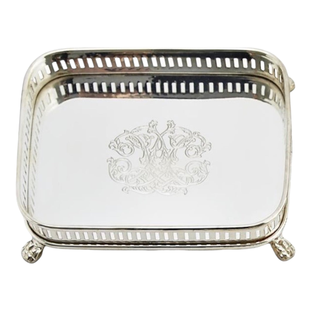 Reticulated Engraved Silver Gallery Tray, Rectangle