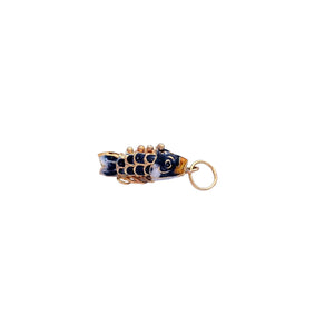 Tiny Articulated Enamel Koi Fish, Black w/ Orange 1"