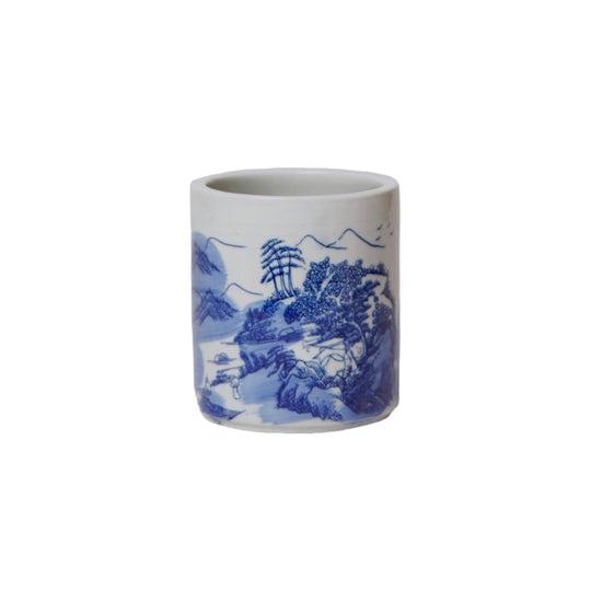 Tiny Blue and White Porcelain Landscape Cachepot