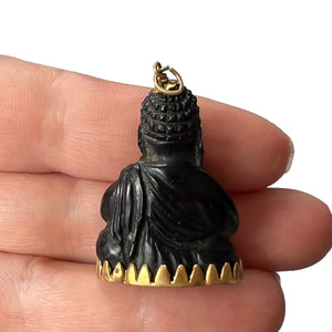 Buddha Black Ebony Wood Pendant, Corletto 18k Italy