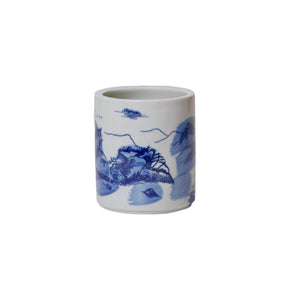 Tiny Blue and White Porcelain Landscape Cachepot