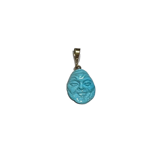 Carved Sleeping Beauty Natural Turquoise Face Pendant 18k