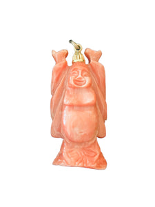 GF Antique Coral Lucite Laughing Buddha Pendant