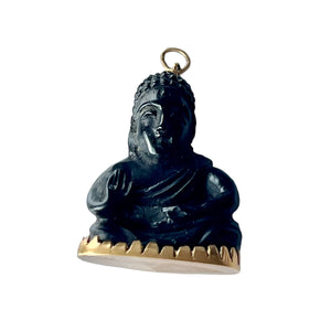 Buddha Black Ebony Wood Pendant, Corletto 18k Italy