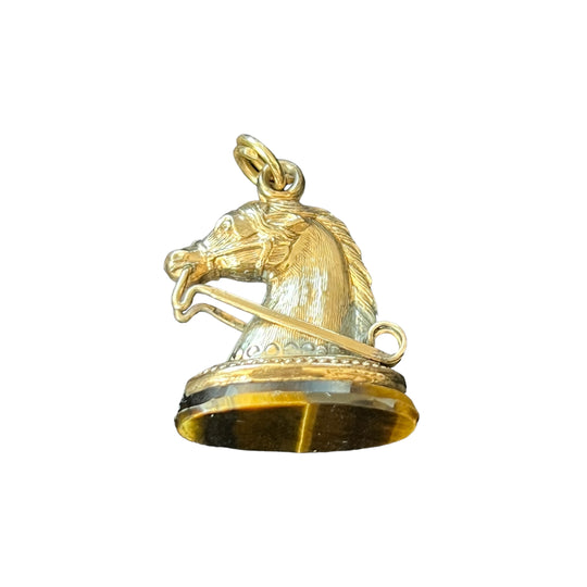 Gold Filled Antique Horse Head Seal, Tiger's Eye