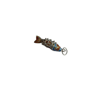 Tiny Articulated Enamel Koi Fish, Silver Orange 1"