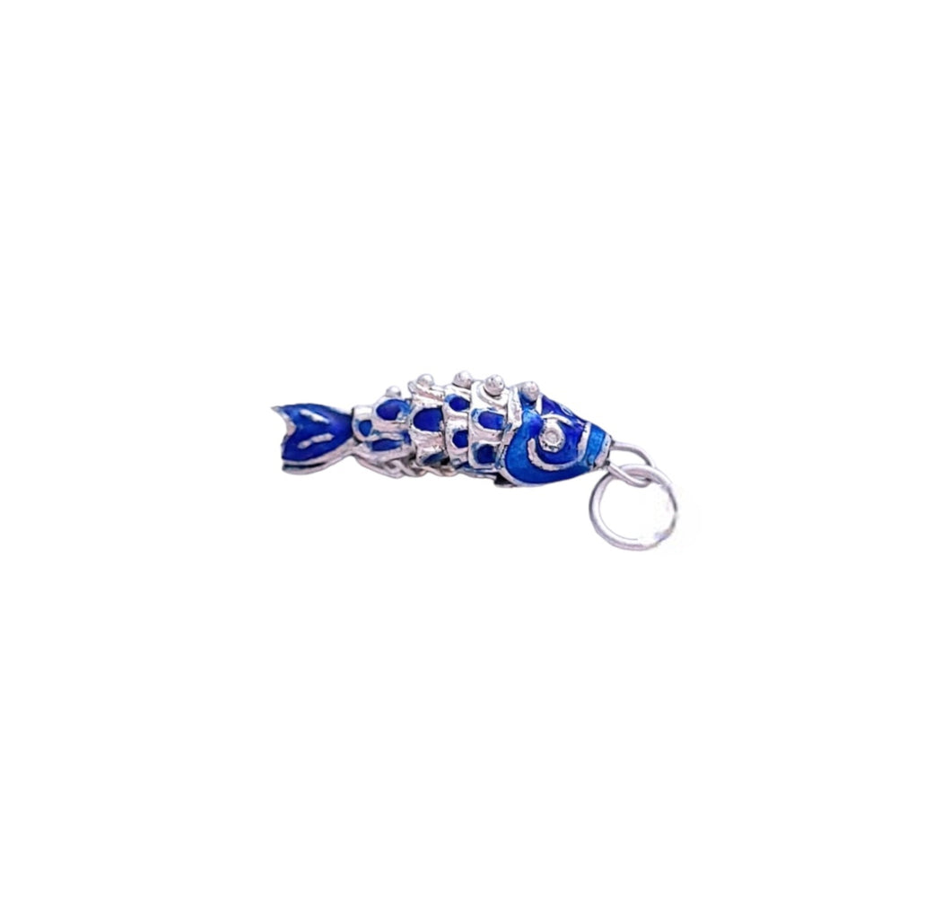 Tiny Articulated Enamel Koi Fish, Silver Blue 1