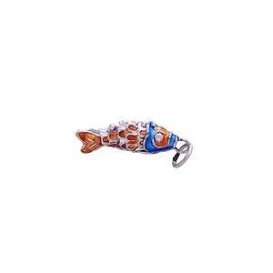 Tiny Articulated Enamel Koi Fish, Silver Orange 1"