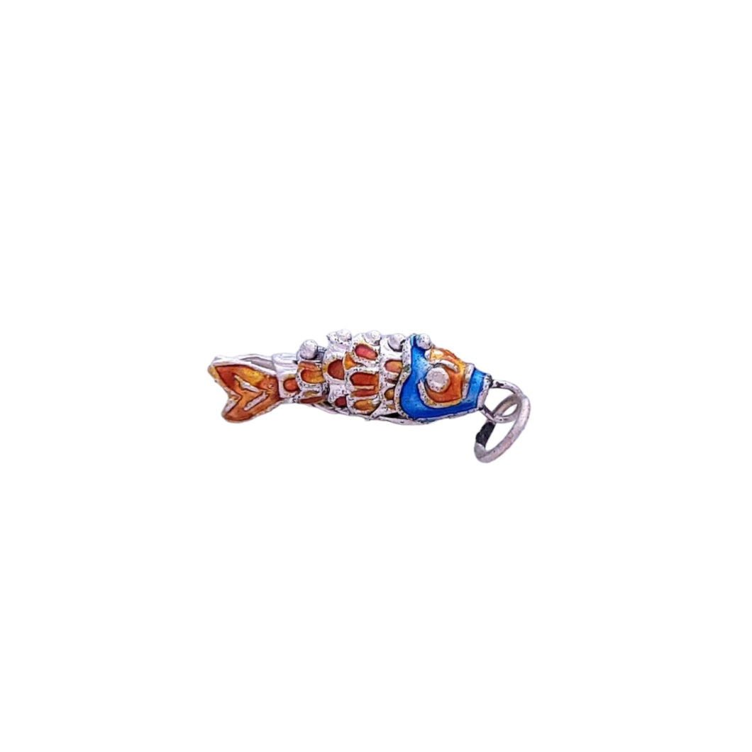 Tiny Articulated Enamel Koi Fish, Silver Orange 1