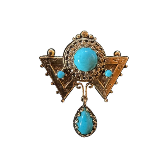 14K Yellow Gold Antique Turquoise Belle Époque Lavalier Brooch/Pendant