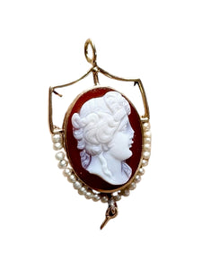 14k Gold Victorian Carnelian Seed Pearl Pendant