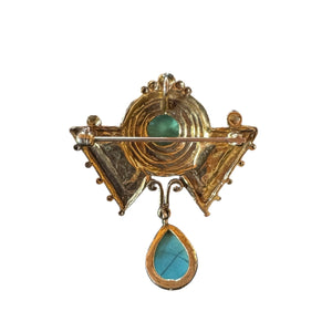 14K Yellow Gold Antique Turquoise Belle Époque Lavalier Brooch/Pendant