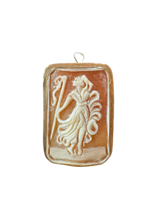 14K Yellow Gold Antique Italian Hand-Carved Shell Cameo Brooch/Pendant