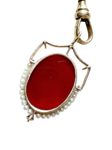 14k Gold Victorian Carnelian Seed Pearl Pendant